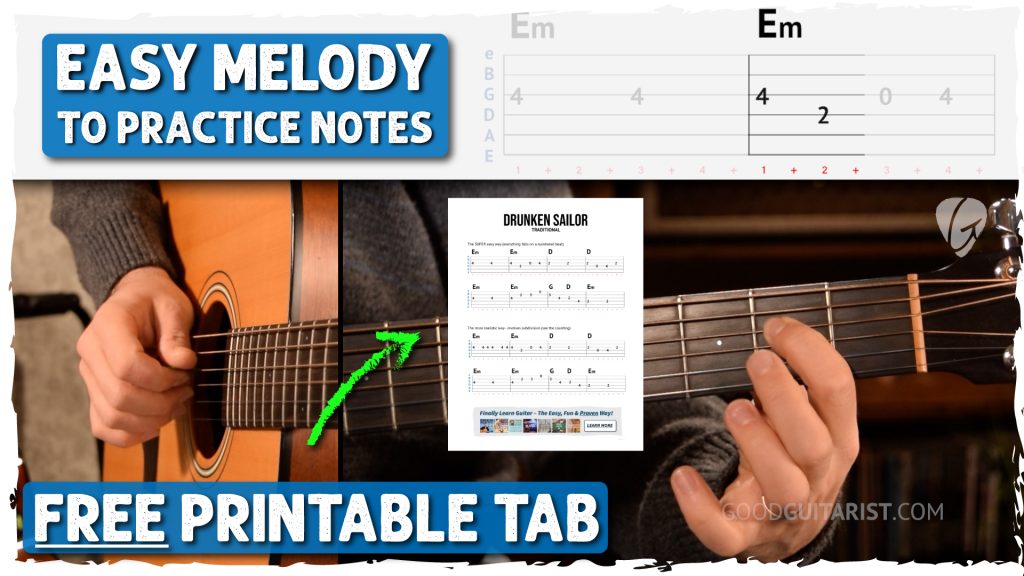 Easy Guitar Melody Tutorial - Drunken Sailor with TAB