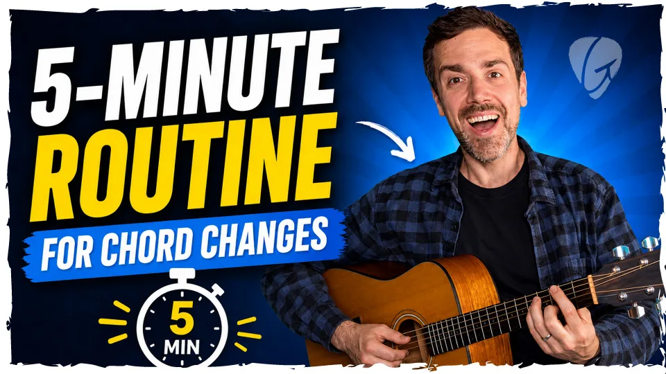 James from Good Guitarist demonstrating a chord switching practice routine on acoustic guitar